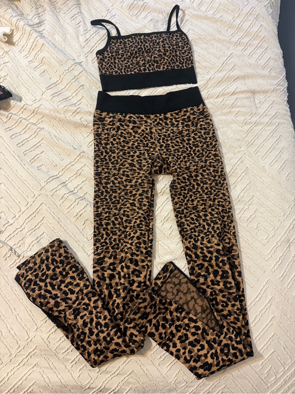 Leopard Print Active Leggings and Crop Top Set - Brown/Black Fabletics